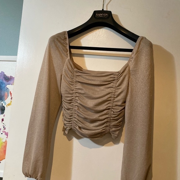 Bcbgeneration Women's Ruched Long Sleeve Crop Top with Square Neck NWT - Picture 9 of 9